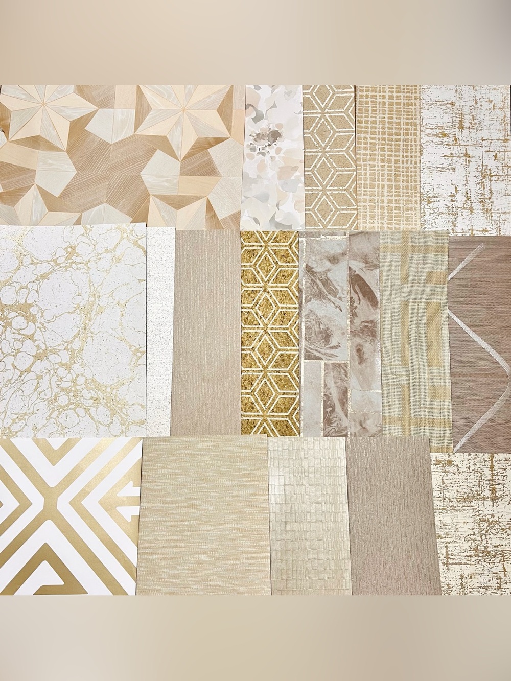 17 Assorted Neutral Beige & Gold Designer Scrapbooking Wallpaper Sheets Lot Arts